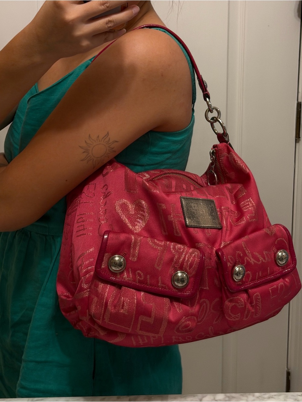 Coach Y2K Poppy Graffiti Story Patch Hot Pink Hobo Bag - Picture 11 of 15